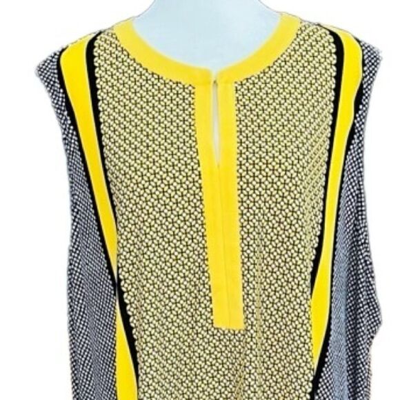 JONES STUDIO yellow/white/black patterned sleeveless top size 2X. - Picture 2 of 7